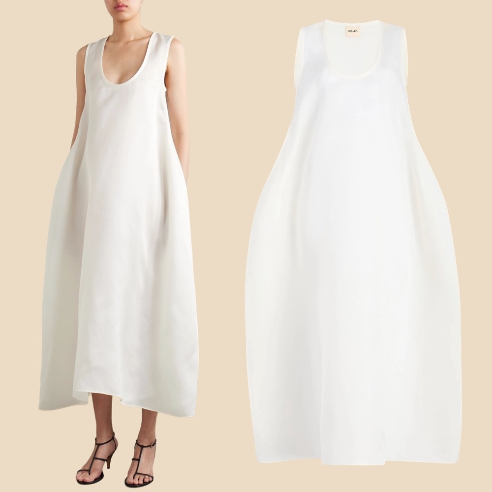 KHAITE Coli Silk Gazar Midi Dress in Chalk White Size 2